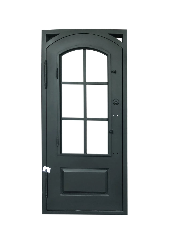 IWD Wrought Iron Single Entrance Door CID-022-A Classic Grid Design Square Top Arched Inside 3/4 Lite with Kickplate 