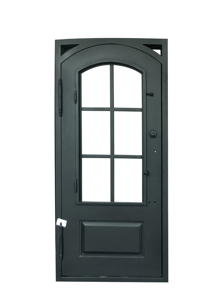 IWD Thermal Break Wrought Iron Single Entrance Door CID-022-A Classic Grid Design Square Top Arched Inside 3/4 Lite