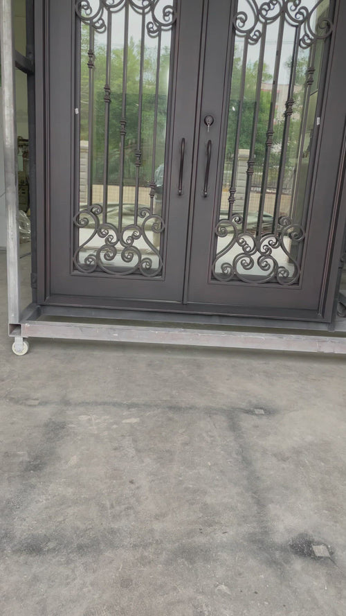 Wrought Iron Double Door CID-033 Clear Low-E Glass 80"x96" Oil Rubbed Bronze