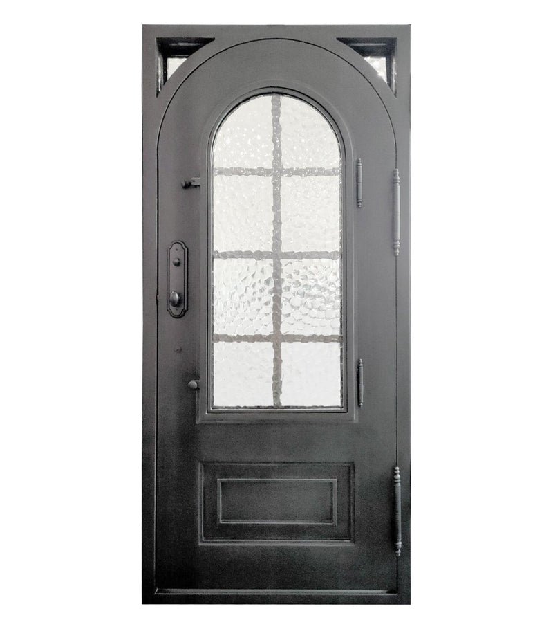 IWD Wrought Iron Front Door Iron Entry Single Door 38x84 Square Top Round Inside Water Cubic Glass With Screen - Back