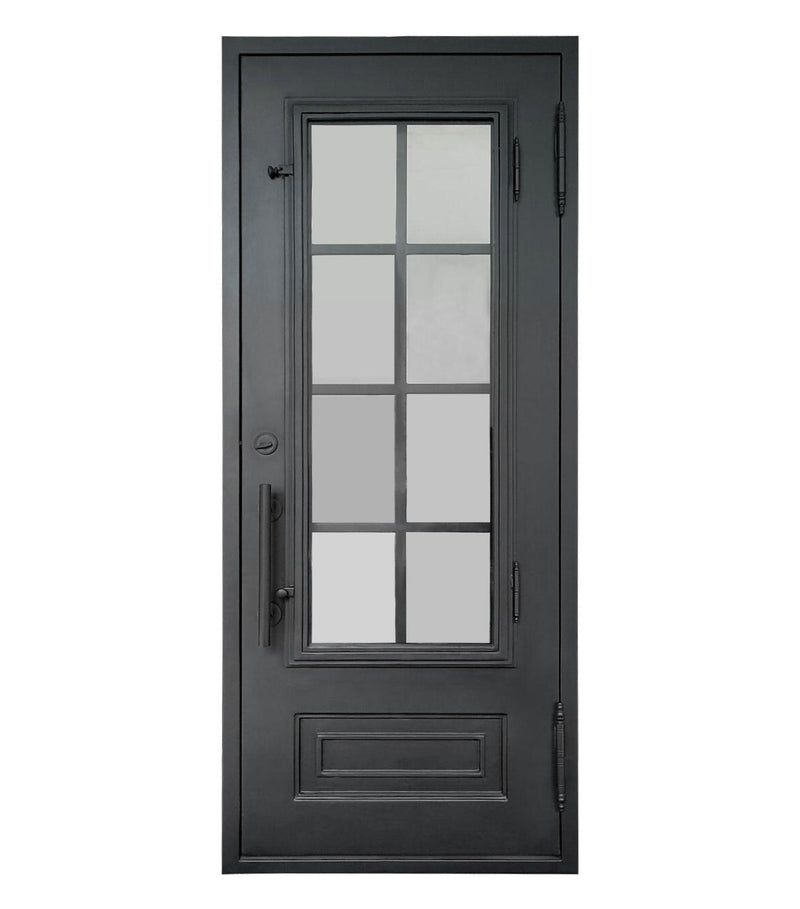 IWD Wrought Iron Single Door 40x96 Matte Black Square Top Clear Glass - Back