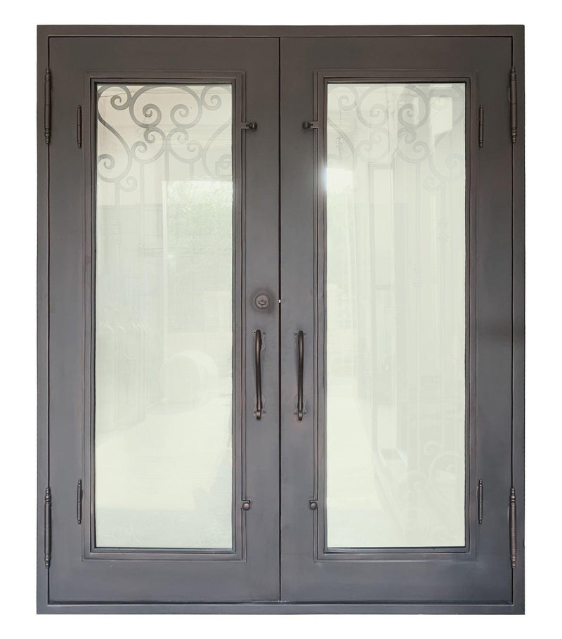 IWD Iron Wrought Door Double Door Pre-hung 80x96 Low-E Clear Glass Square Top - Back