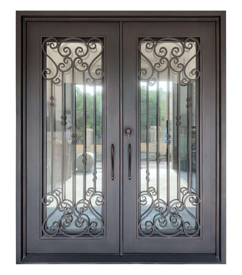 IWD Iron Wrought Door Double Door Pre-hung 80x96 Low-E Clear Glass Square Top - Front