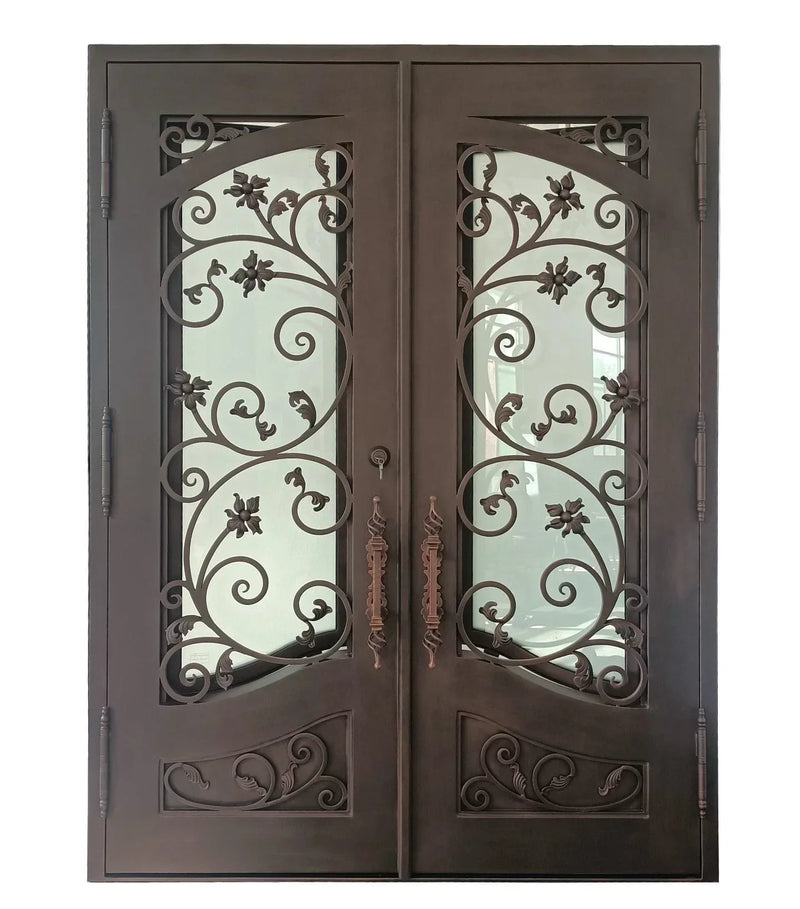 Custom Beautiful Iron Wrought Double Entry Door Ornate Scroll-Work