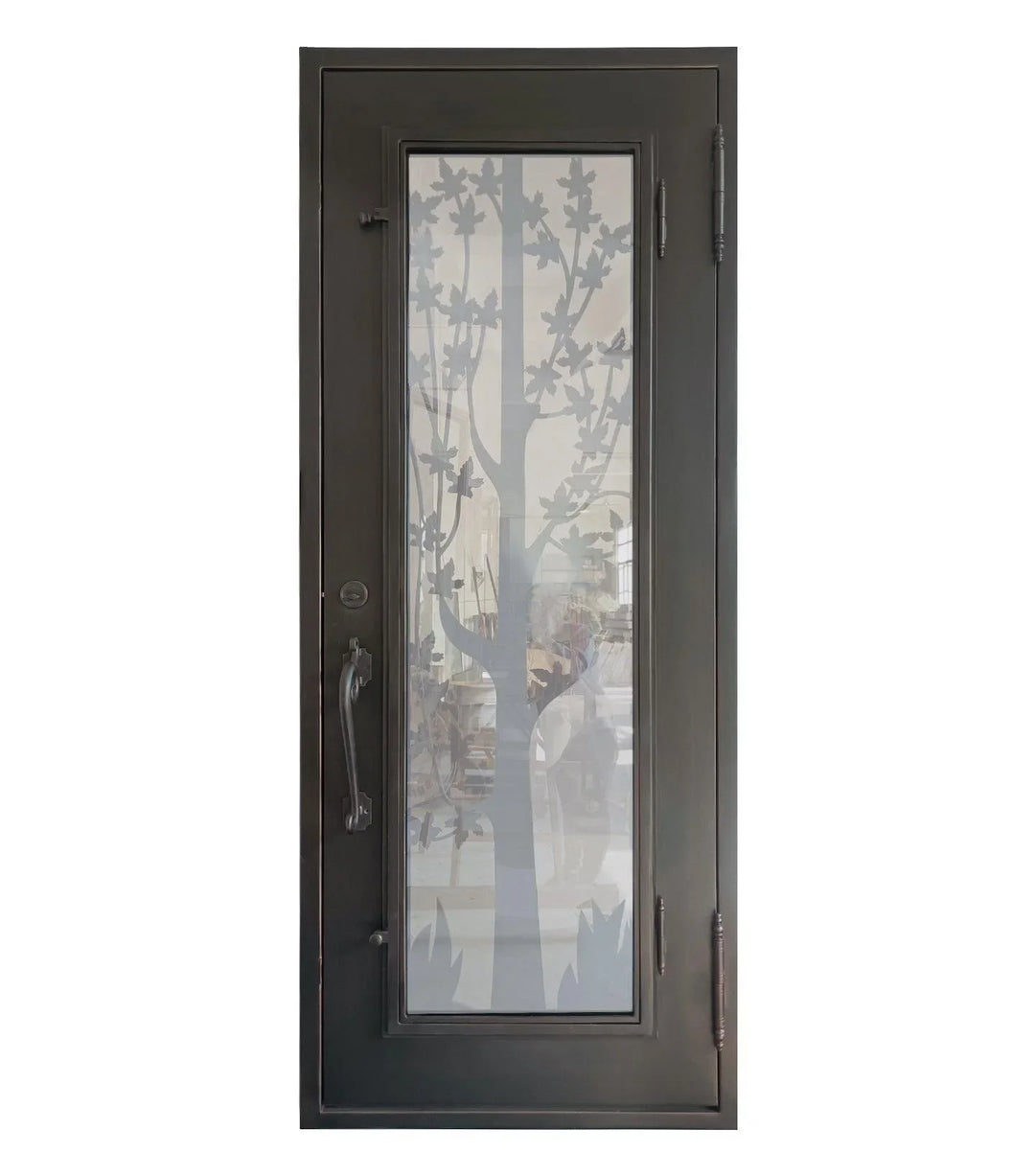 IWD Beautiful Iron Wrought Single Entry Door Square Top Low-E Gray Tinted Clear Glass - Back