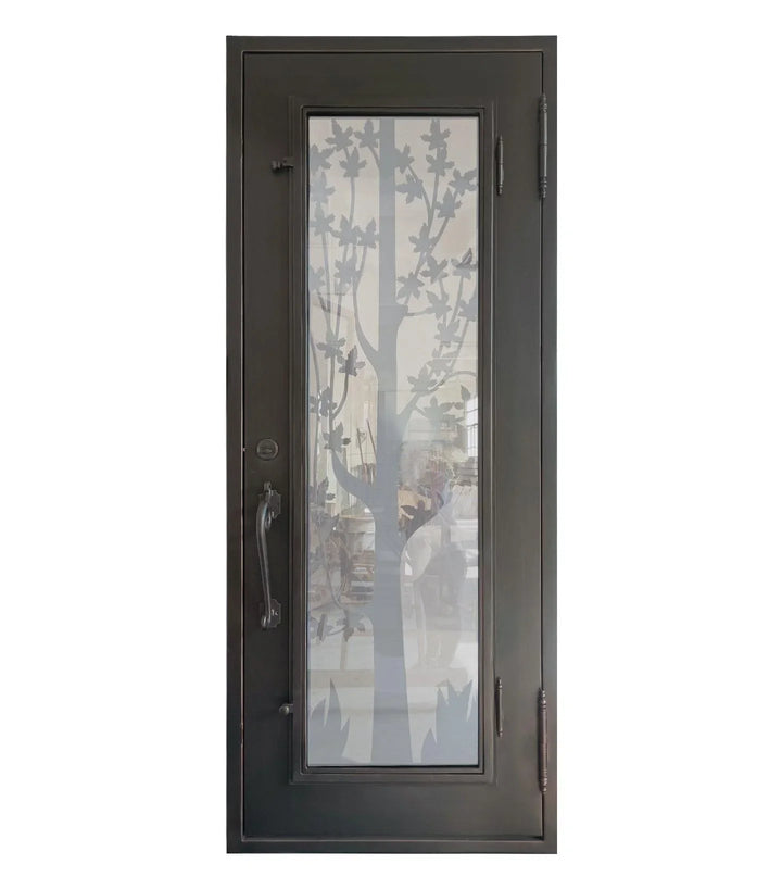 IWD Beautiful Iron Wrought Single Entry Door Square Top Low-E Gray Tinted Clear Glass - Back