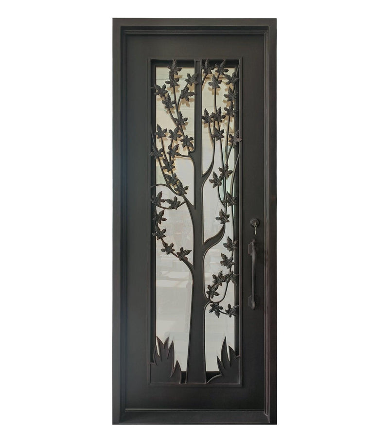 IWD Beautiful Iron Wrought Single Entry Door Square Top Low-E Gray Tinted Clear Glass - Front