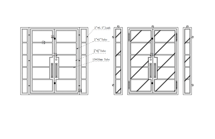 IWD Forged Iron French Patio Door Neat Frame CIFD-D0301 Square Top with Double Narrow Sidelites CAD Drawing