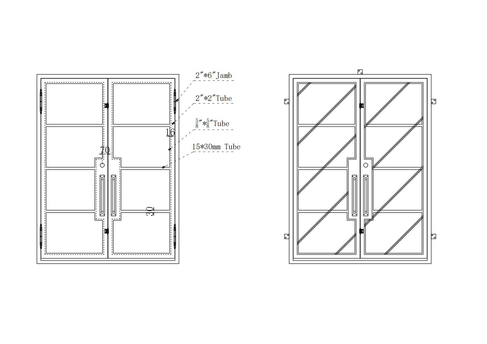 IWD Modern and Neat Double Exterior Iron French Door CIFD-D0402 Square Top 4-Lite CAD Drawing 