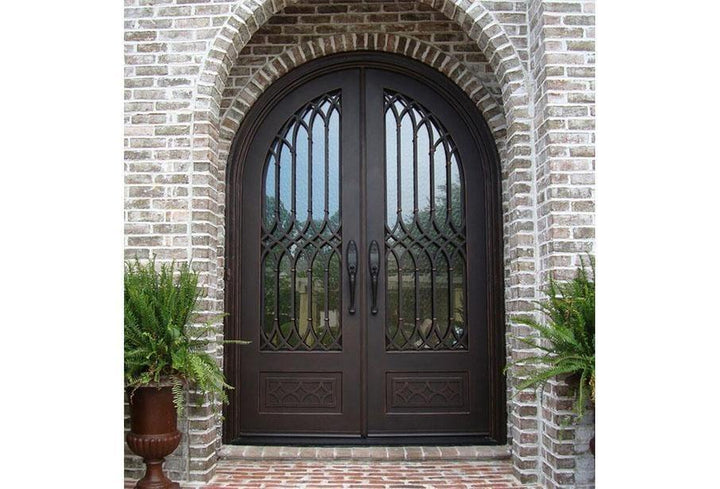 IWD Wrought Iron Double Exterior Door CID-001 Pre-hung Round Top Low-E Clear Glass