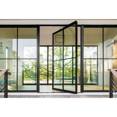    IWD-Iron-Wrought-Pivot-Door-Big-Size-CID-PV007-4-Lite-Panel-Two-Wide-Sidelights