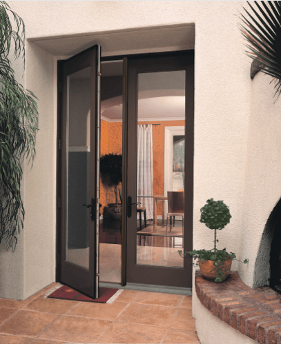 IWD IronWroughtDoors Thermal Break Double Front Iron French Door CIFD D0404 Full Clear Glass 1-Lite Square Top