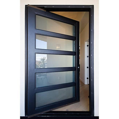 IWD-Modern-Glass-Panel-Metal-Pivot-Door-CID-PV013-5-Lite-Design-Frosted-Glass