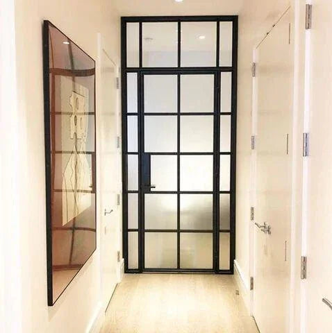 iwd-neat-iron-frame-single-door-interior-no-threshold-cifd-in009-10-lite-frosted-glass-square-transom-narrow-sidelights
