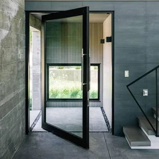 IWD-Wrought-Iron-Pivot-Door-Exterior-CID-PV001-1-Lite-Panel-Square-Top-Matte-Black-1