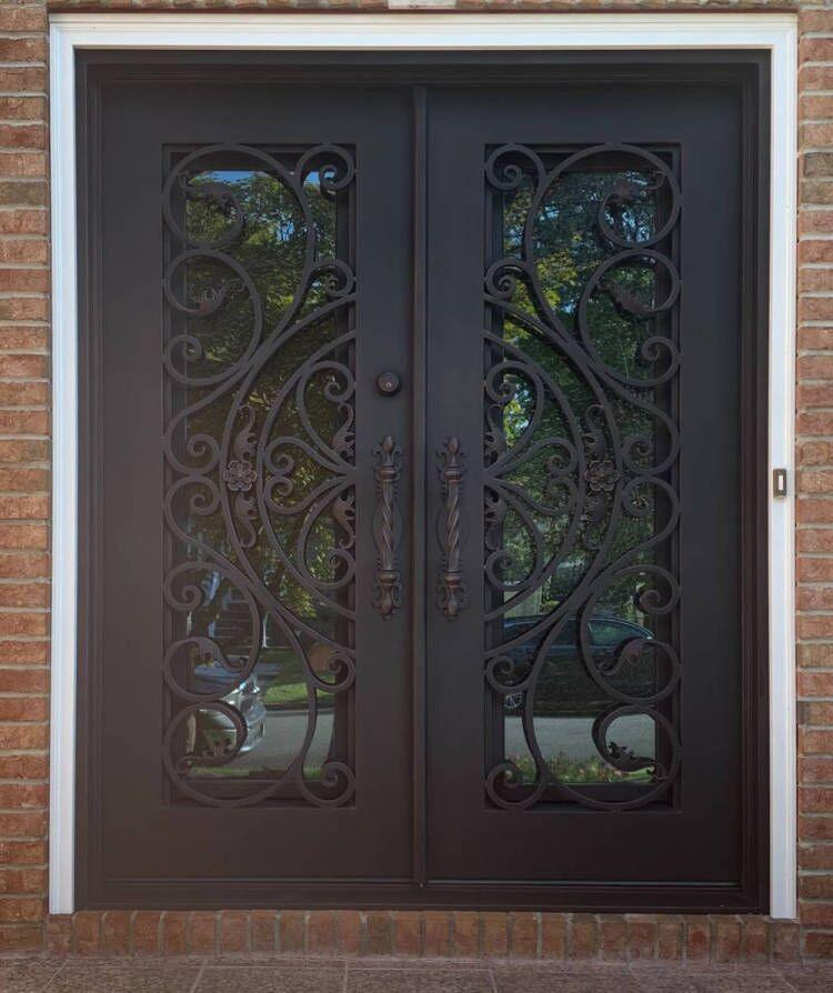 IWD Handcrafted Wrought Iron Double Door CID-108 Attractive Pattern Square Top Operating Window with Screens