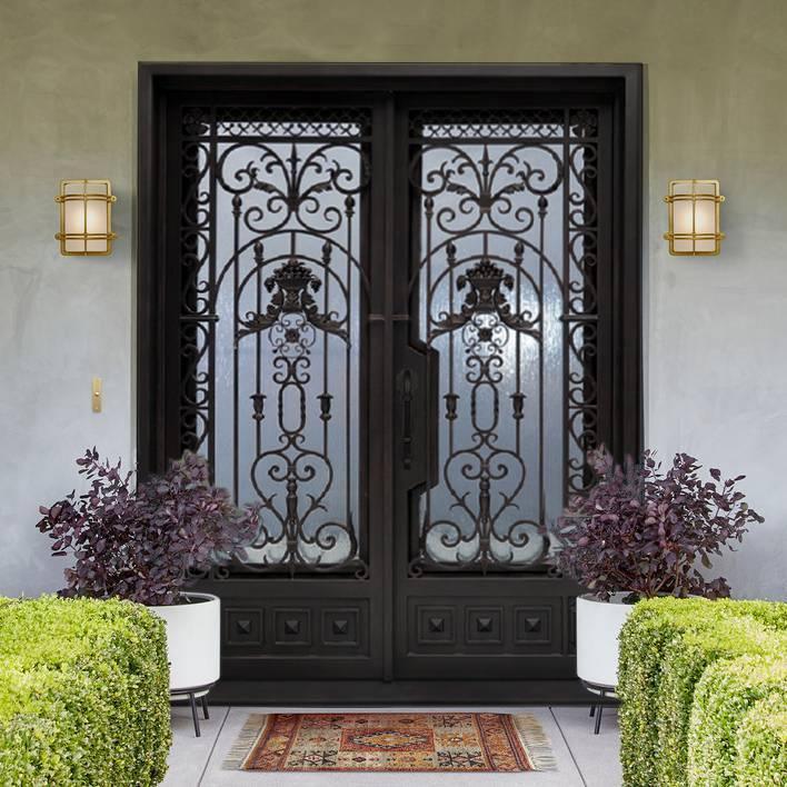 Custom Luxury Wrought Iron Double Entry Door CLID-001-A Square Top