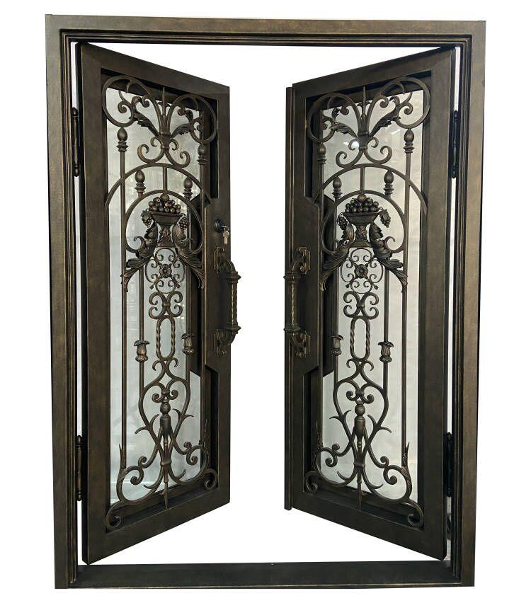 Luxury Wrought Iron Double Entry Door CLID-001-A Square Top Operable Glass Right Hand In Swing
