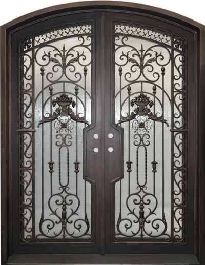 IWD Luxury Wrought Iron Double Front Door CLID-001-C Arched Top Full Panel Operating Window