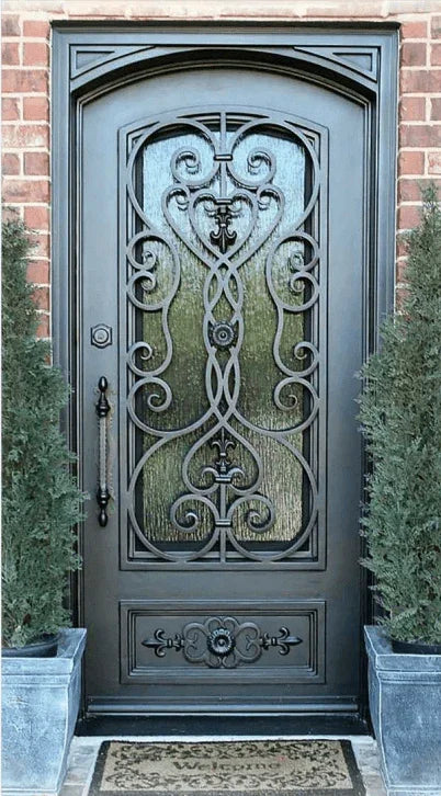 IWD Thermal Break Exterior Iron Single Door CID-121 Beautiful Scrollwork Square Top