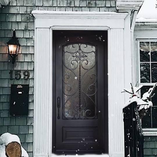 IWD Thermal Break Handforged Iron Single Entry Door CID-079 Classic Design 3/4 Lite with Kick Plate Aquatex Glass - IronWroughtDoors