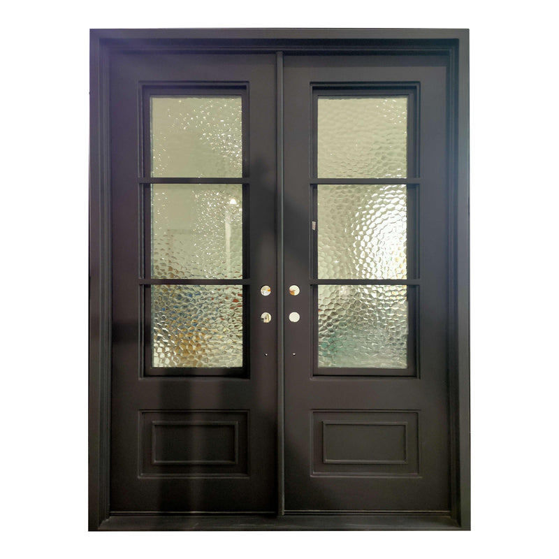 IWD Double Front Iron Wrought Door CID-068 Water Cubic Glass