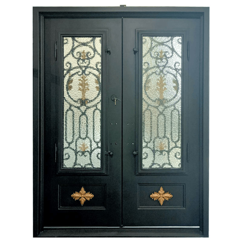 IWD Forged Iron Front Double Door CID-089 Retro Style Beautiful Pattern Square Top Aquatex Glass
