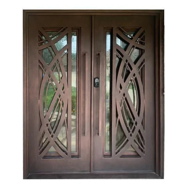 IWD Handmade Wrought Iron Double Exterior Door CID-102 Curve Design Square Top Light Bronze