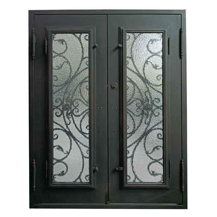 IWD Handcrafted Wrought Iron Double Door CID-108 Attractive Pattern Square Top Operating Window with Screens - IronWroughtDoors
