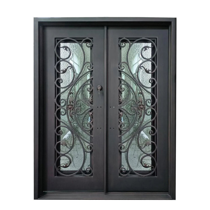 IWD Handcrafted Wrought Iron Double Door CID-108 Attractive Pattern Square Top Operating Window with Screens - IronWroughtDoors