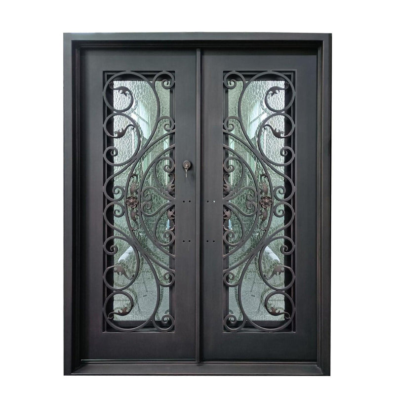 IWD Handcrafted Wrought Iron Double Door CID-108 Attractive Pattern Square Top Operating Window with Screens