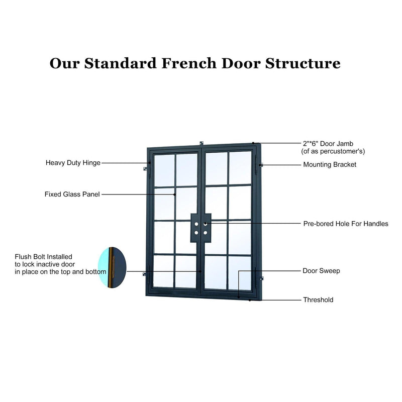 IWD Wrought Iron French Entry Doors Standard Structure Modern and Neat