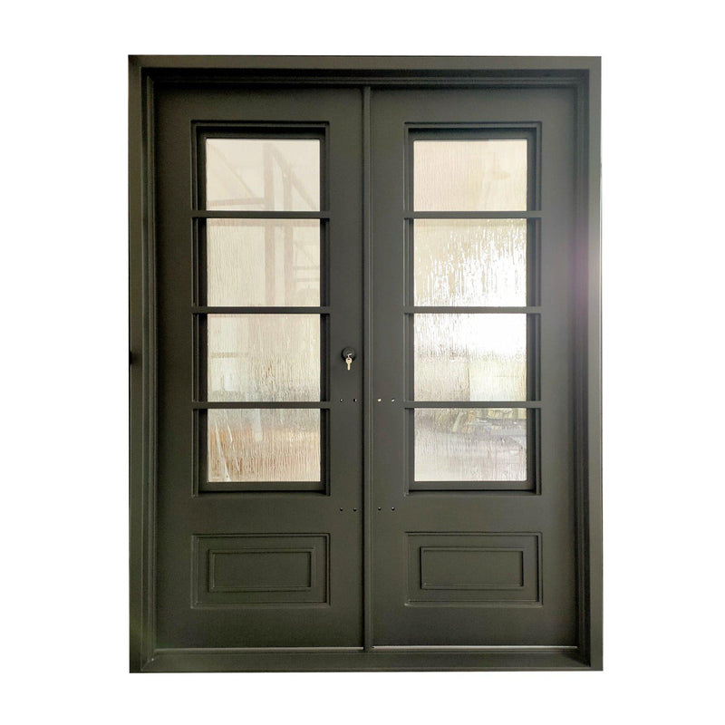 IWD Thermal Break Double Front Iron Entry Door CID-017-A Square Top Rain Glass