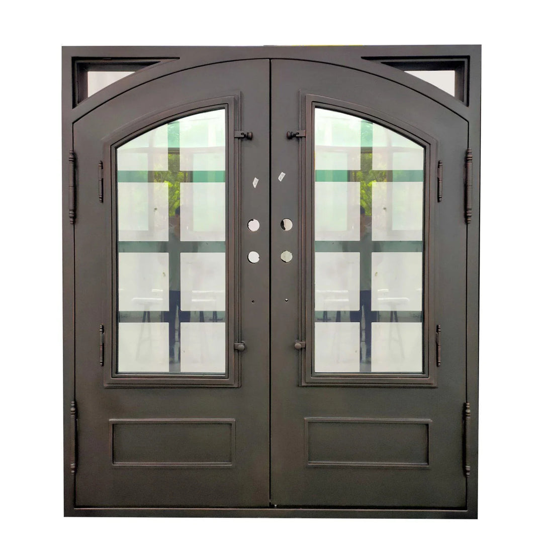 IWD Thermal Break Wrought Iron Double Entry Door CID-018 Square Top Arched Inside Clear Glass
