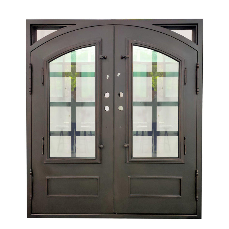 IWD Thermal Break Wrought Iron Double Entry Door CID-018 Square Top Arched Inside Clear Glass