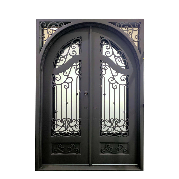 IWD Thermal Break Wrought Iron Double Door CID-029 Square Top Round Inside 