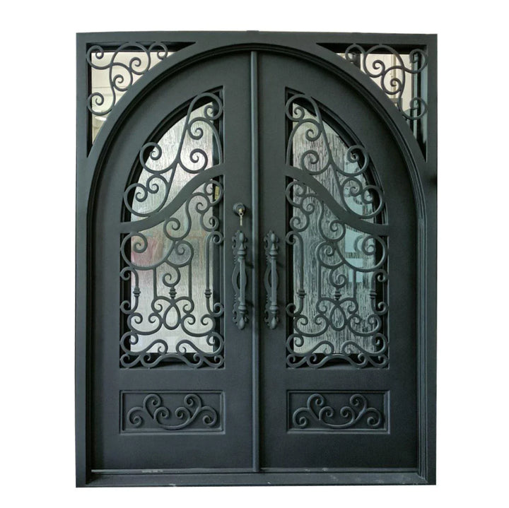 IWD Thermal Break Wrought Iron Double Door CID-029 Rain Glass