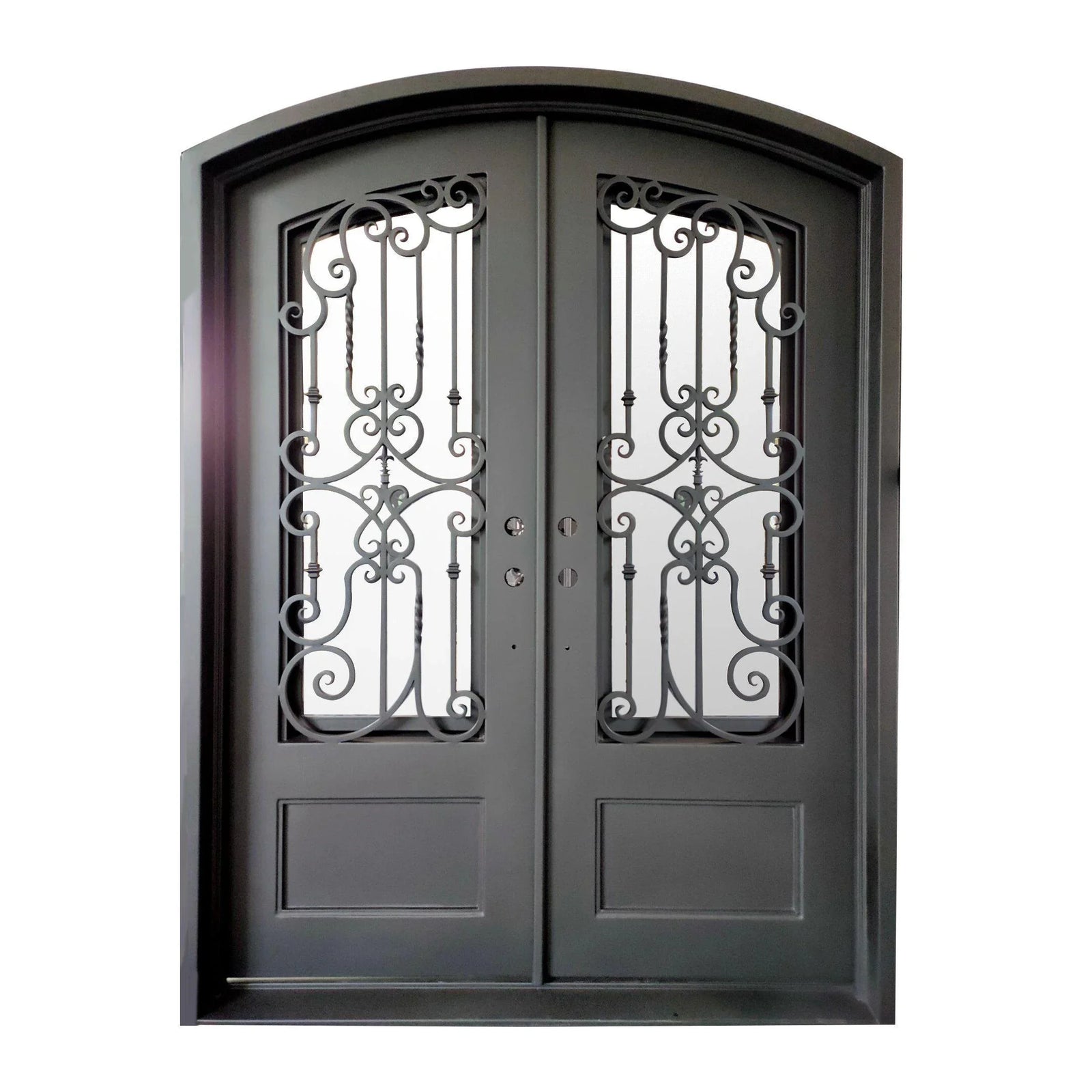 IWD Thermal Break Beautiful Iron Double Entry Door CID-049 Rustic Style Arched Top Clear Glass 