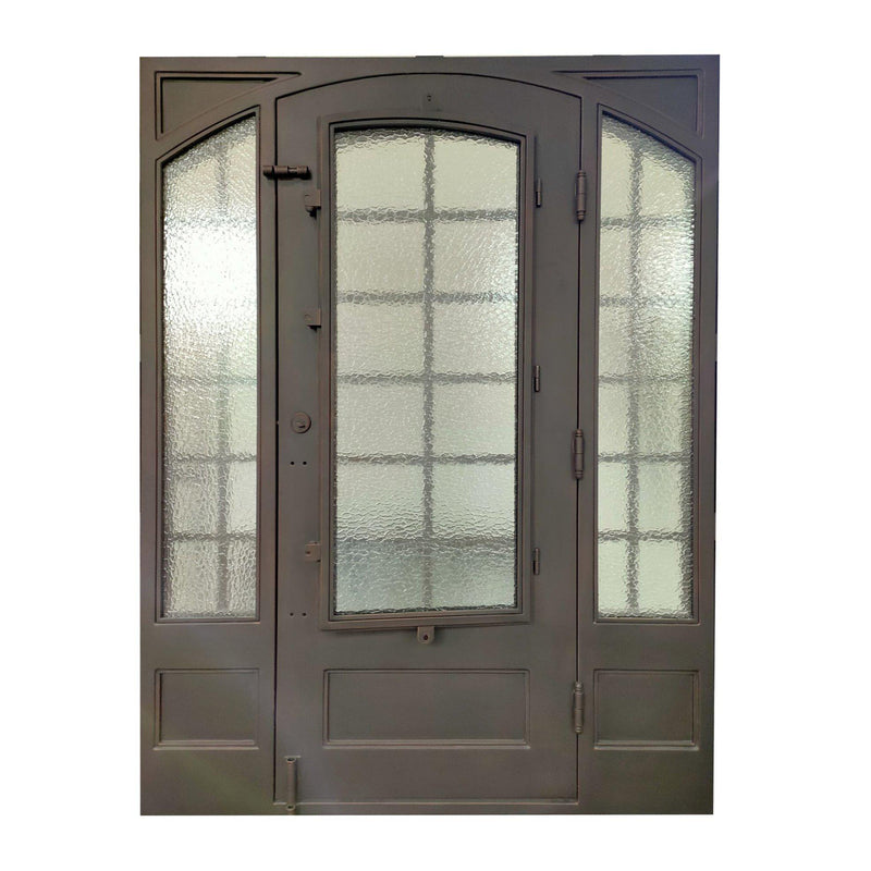 IWD Thermal Break Single Exterior Iron Door CID-050 Square Top Arched Inside Aquatex Glass