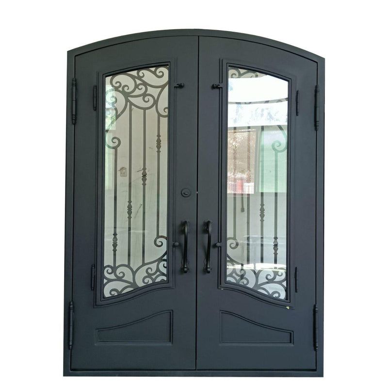 IWD Thermal Break Iron Wrought Front Entry Door CID-056 Beautiful Grille Arched Top Clear Glass