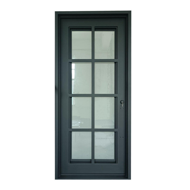 IWD Thermal Break Rustic Style Iron Wrought Single Door CID-067 Clear Glass Square Top