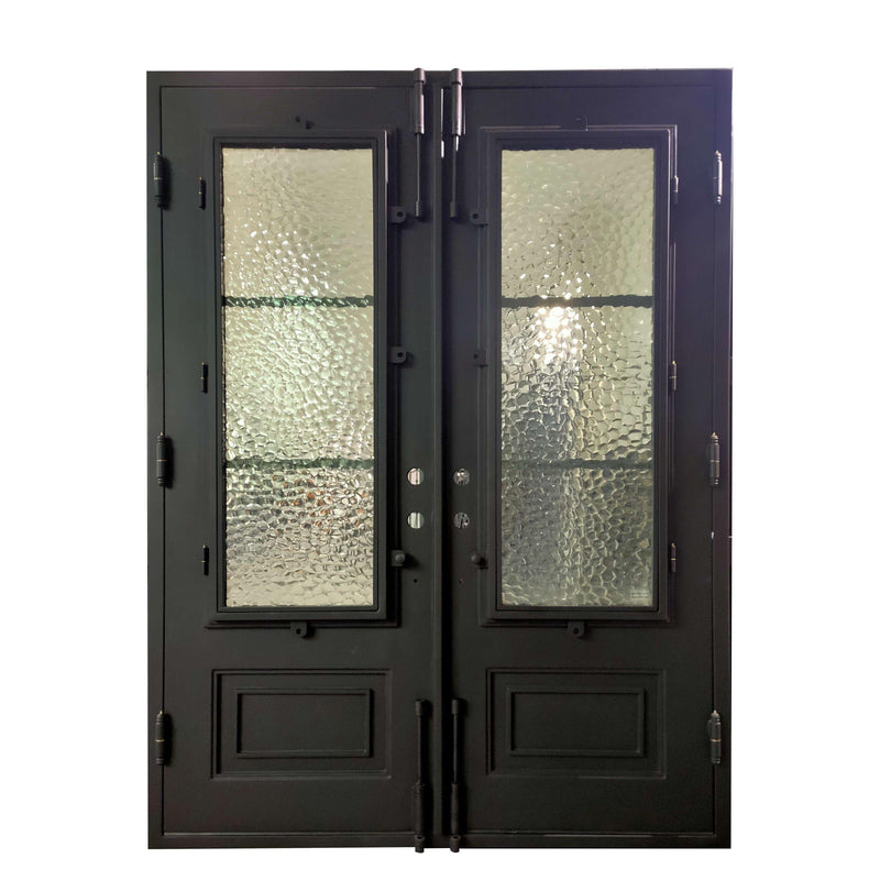 IWD Thermal Break Double Front Iron Wrought Door CID-068 Square Top Water Cubic Glass 