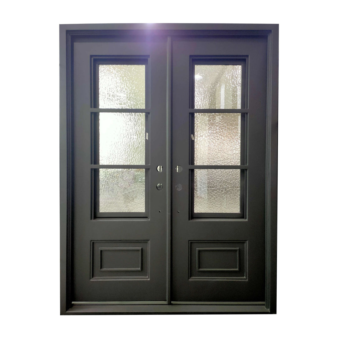 IWD Thermal Break Double Front Iron Wrought Door CID-068 Square Top Aquatex Glass 
