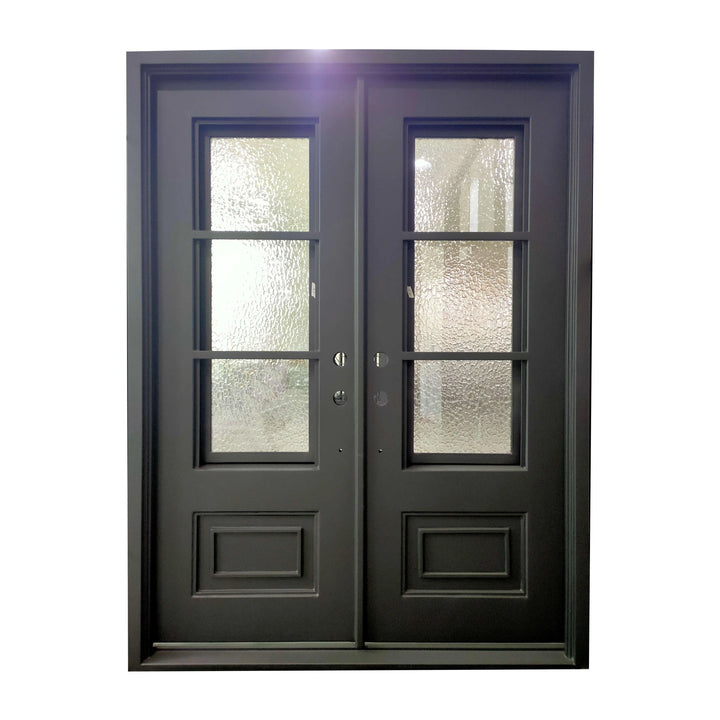 IWD Thermal Break Double Front Iron Wrought Door CID-068 Square Top Aquatex Glass 