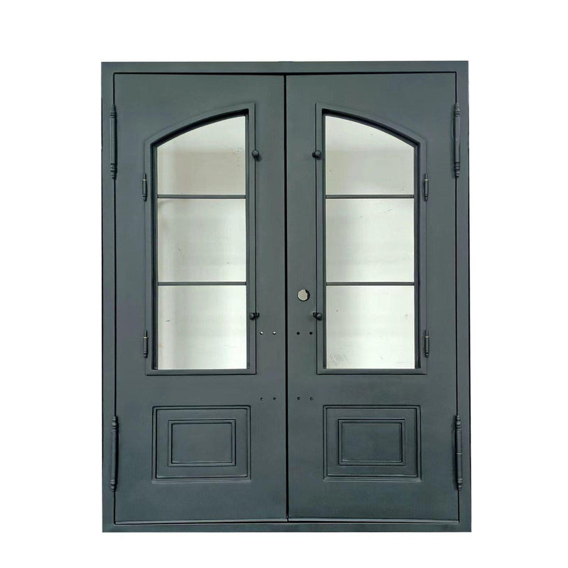 IWD Thermal Break Forged Iron Double Exterior Door CID-073 Square Top Low-E Glass