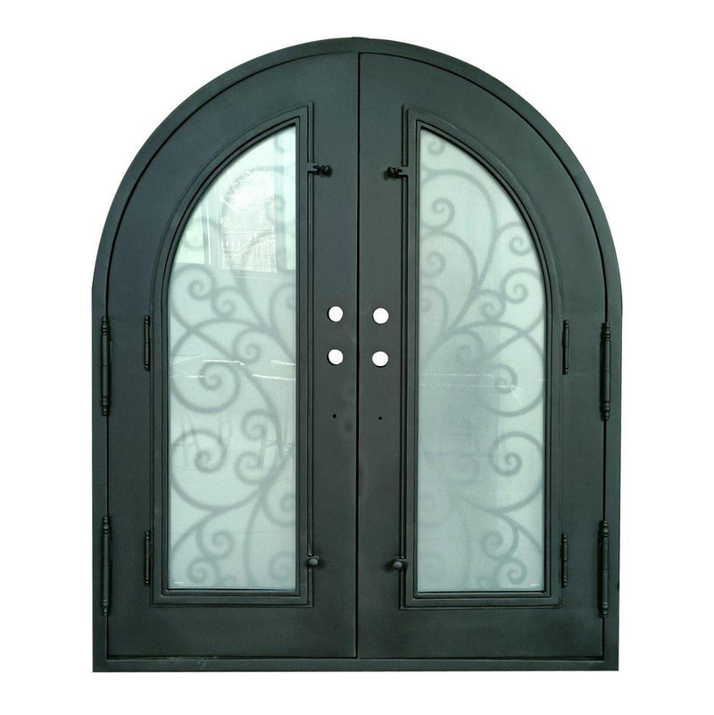 IWD Thermal Break Iron Wrought Front Exterior Door CID-103 Beautiful Scrollwork Round Top Low-E Glass
