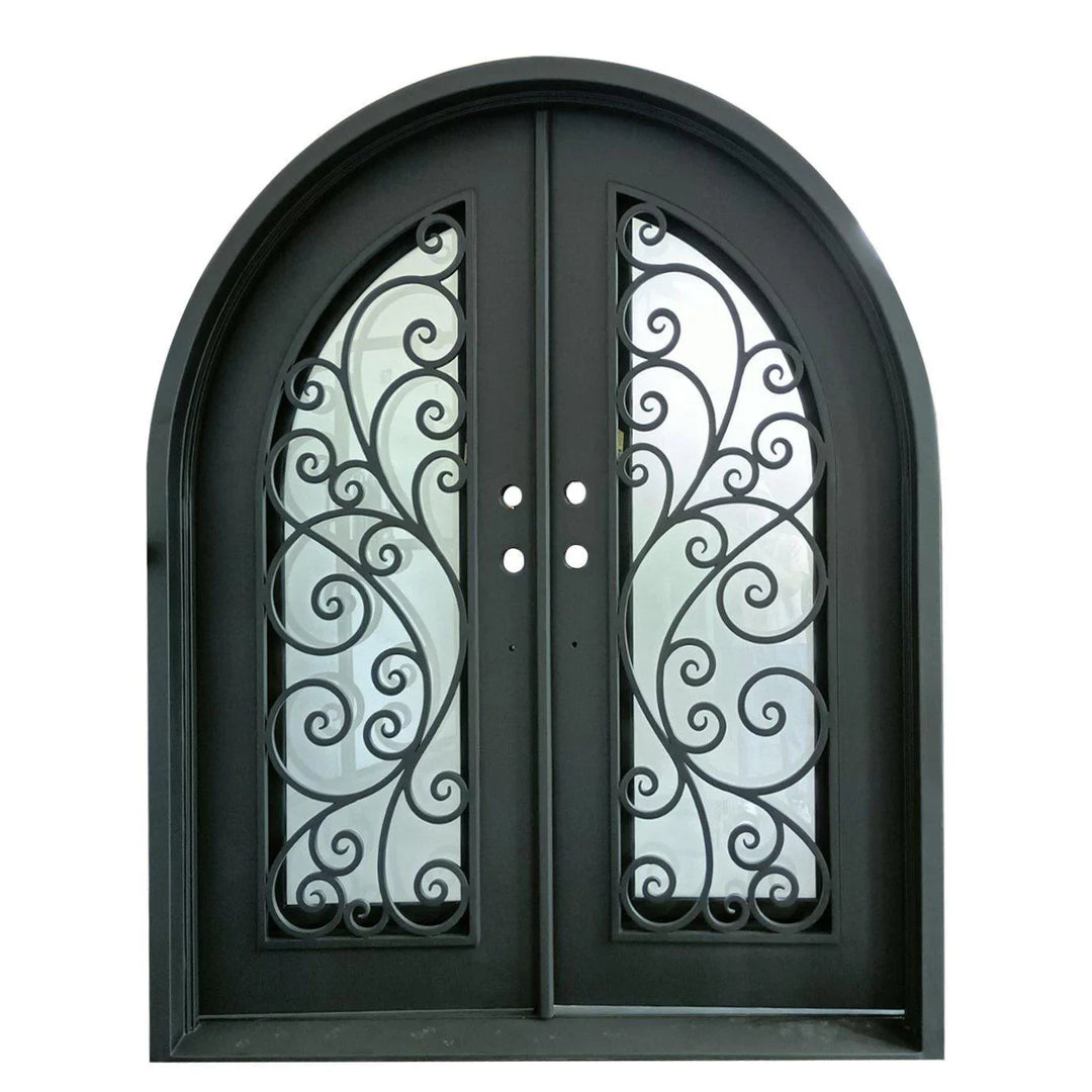 IWD Thermal Break Iron Wrought Front Exterior Door CID-103 Beautiful Scrollwork Round Top 