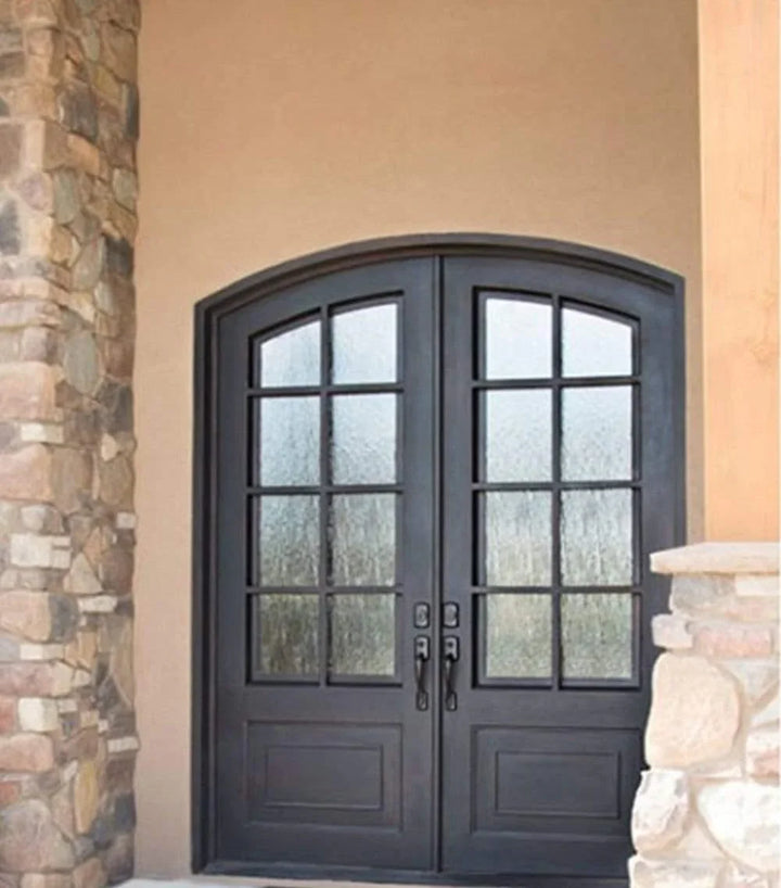 IWD Thermal Break Double Front Iron Entry Door CID-017-A Grid Slab Arched Top