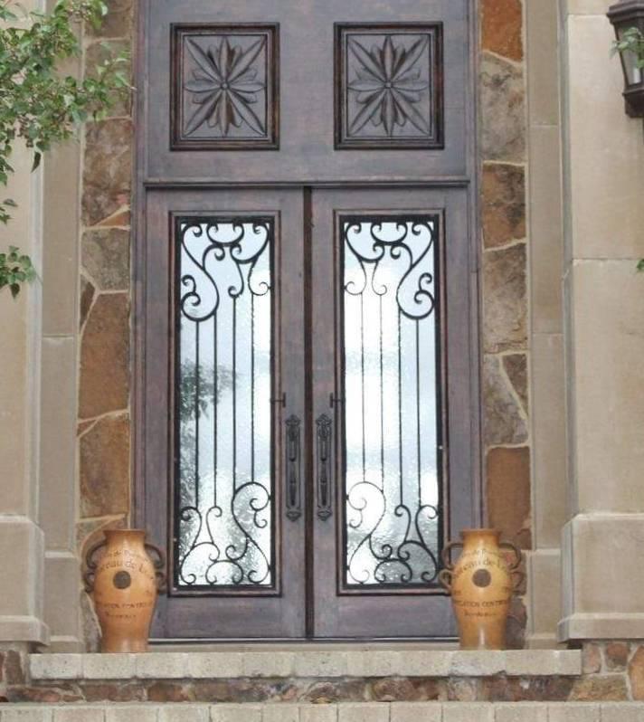 IWD Custom Wrought Iron Double Front Door CID-058 Square Top Square Transom