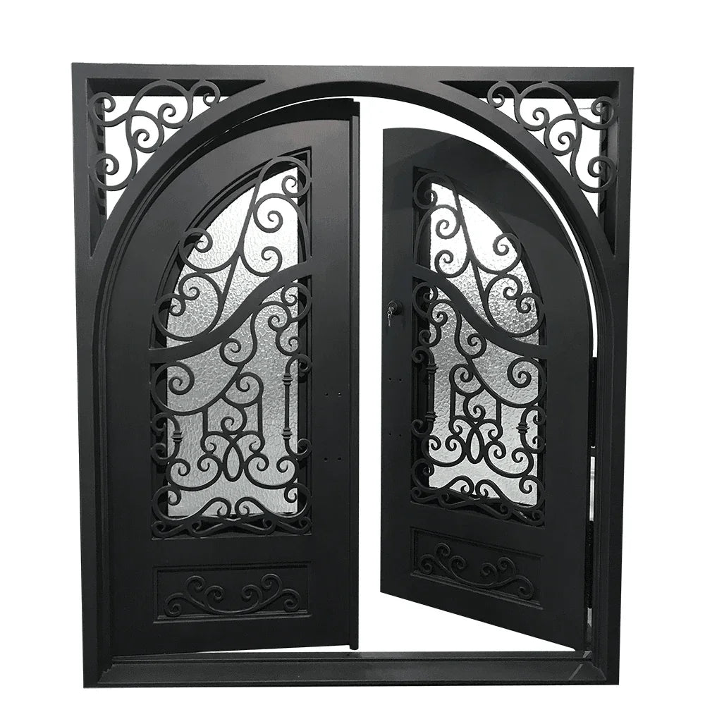 IWD Thermal Break Wrought Iron Double Door CID-029 Square Top Round Inside 
